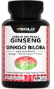 Αυθεντικό Korean Red Panax Ginseng 1200mg + Ginkgo Biloba 160mg – Υψηλή Ginsenosides Επιπλέον δύναμη – Ενέργεια, Μνήμη, Εστίαση & Εγκεφαλική Υγεία – Κάψουλες Vegan για άνδρες και γυναίκες – 120 Count
