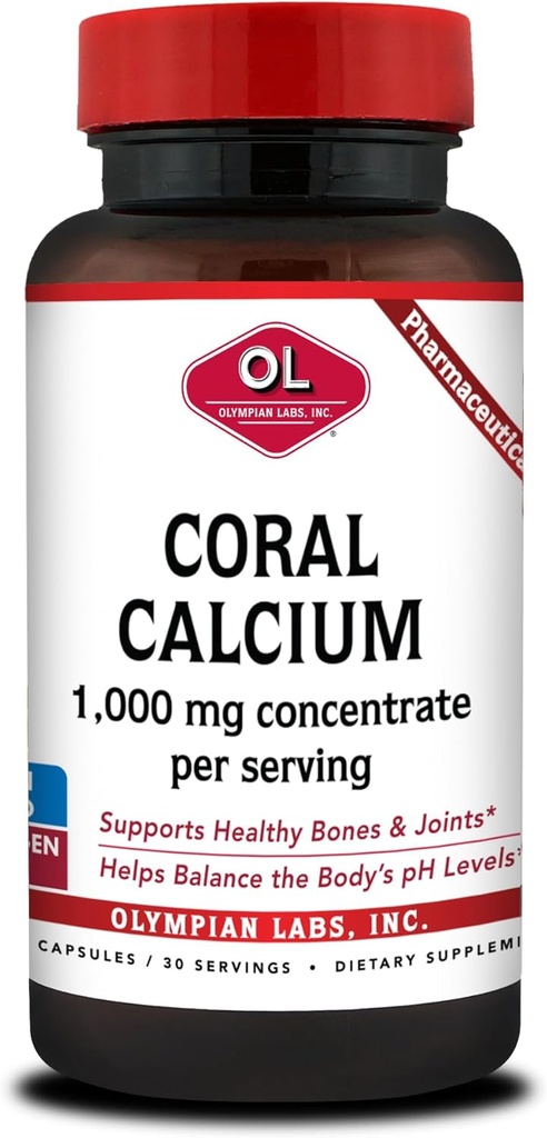 Olympian Labs Coral Calcium 1000mg Συμπυκνωμένες κάψουλες, Υποστηρίζοντας υγιή οστά και ισορροπία pH - 90 κάψουλες