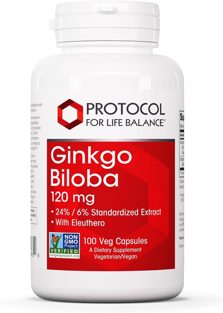 PROTOCOL FOR LIFE BALANCE Ginkgo Biloba - 120 mg Ginkgo Biloba Çeviri - Eleuthero - Beyin Sağlığı ve Kan Circulation Desteği için - Süt Free & Non-GMO - 100 Veg Capsules