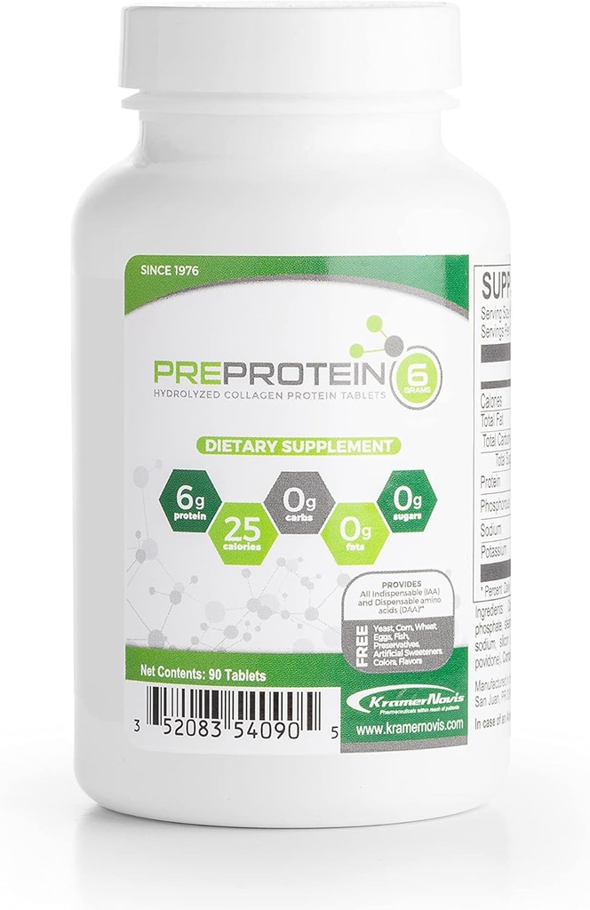 PreProtein® Unflavored Hydrolyzed Collagen protein Sugar-Free Fat-Free Carb-Free, Reeses Protein Tabletleri, Sağlık Sistemleri tarafından kullanılan 90 Tabletler