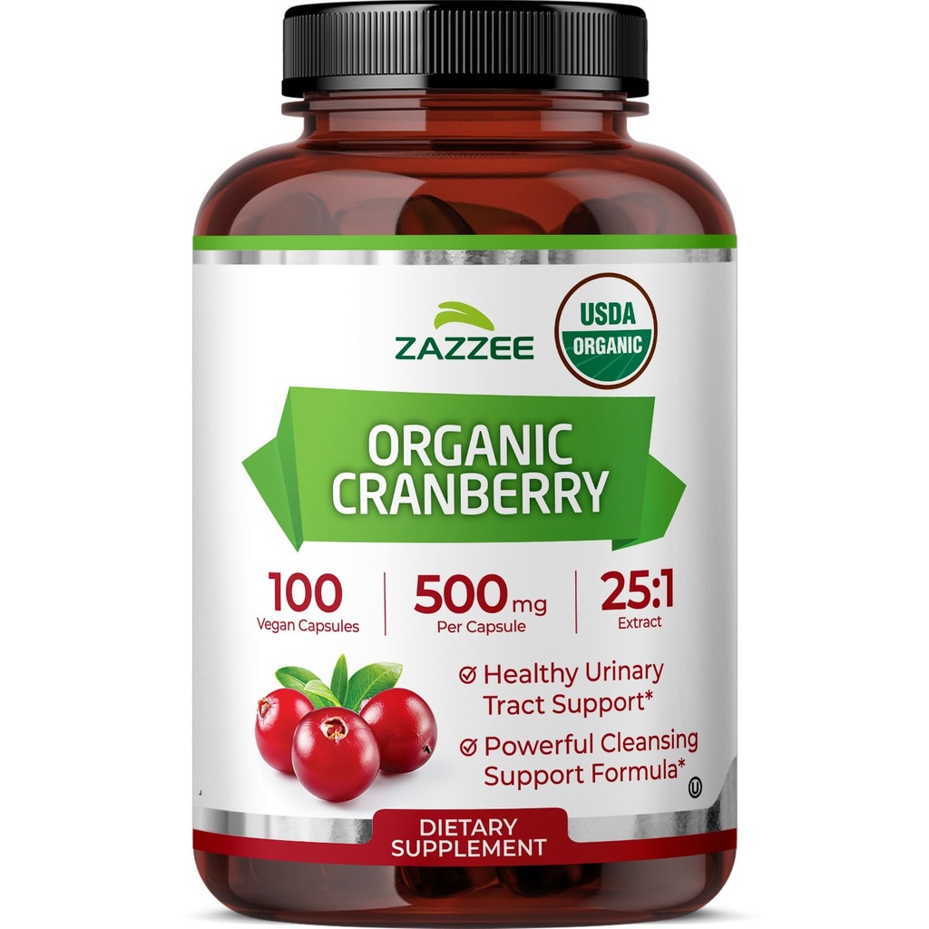 Zazzee USDA Organik Cranberry 25:1 Ekstraksiyon, Capsule başına 500 mg, 100 Vegan Capsules, 3 Ay Supply, Standardized, Interd 25X Extract, 100% Vegetarian, sertifikalı Organik, Non-GMO All-Do-Doğal