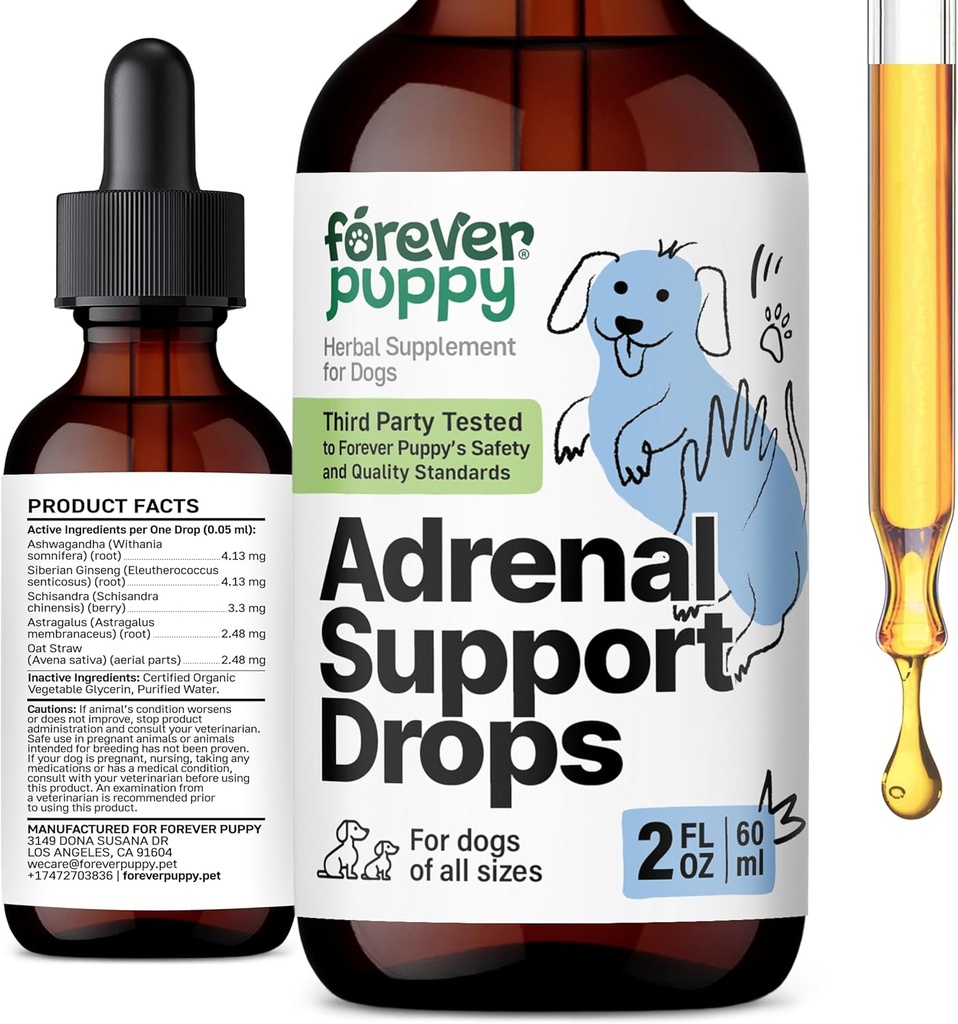 Forever Puppy Adrenal Υποστήριξη σταγόνες για σκύλους - καθαρό Ashwagandha & Ginseng Root Βάμμα για Adrenal Υγεία & Ενέργεια Υποστήριξη - Liquid συμπλήρωμα φροντίδας για σκύλους όλων των Φυλή & Μεγέθη - 2 oz