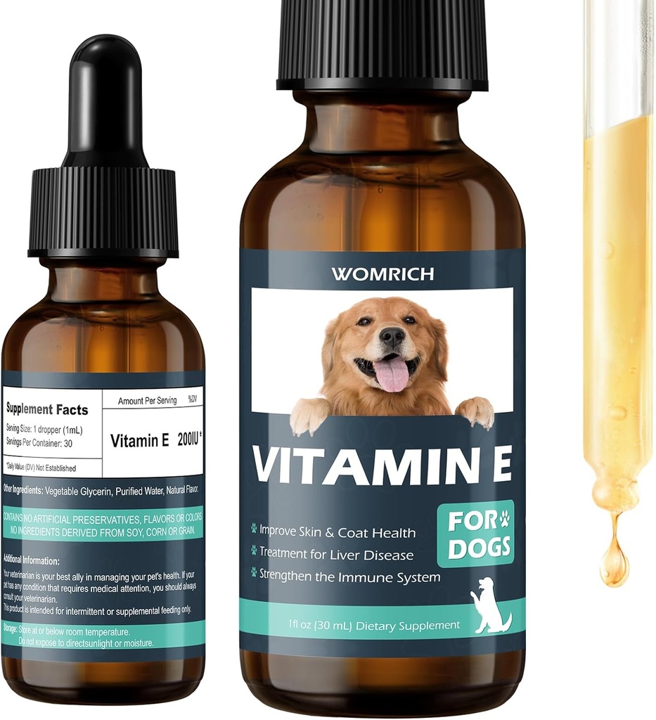 Köpekler için E - Köpekler için E vitamini - Vitamin E Dropper, Skin & Coat Health, Liver Disease için tedavi, Immune System - Tüm Çağlar için Doğal Formula - 30 ML