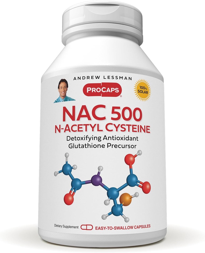 ANDREW LESSMAN NAC-500 N-Acetyl Cysteine 60 Capsules - Free Radikals ile Mücadele Yardım, Beyin, Kalp, Lungs, Liver, Kidneys. Anti-oksit. Katkı yok