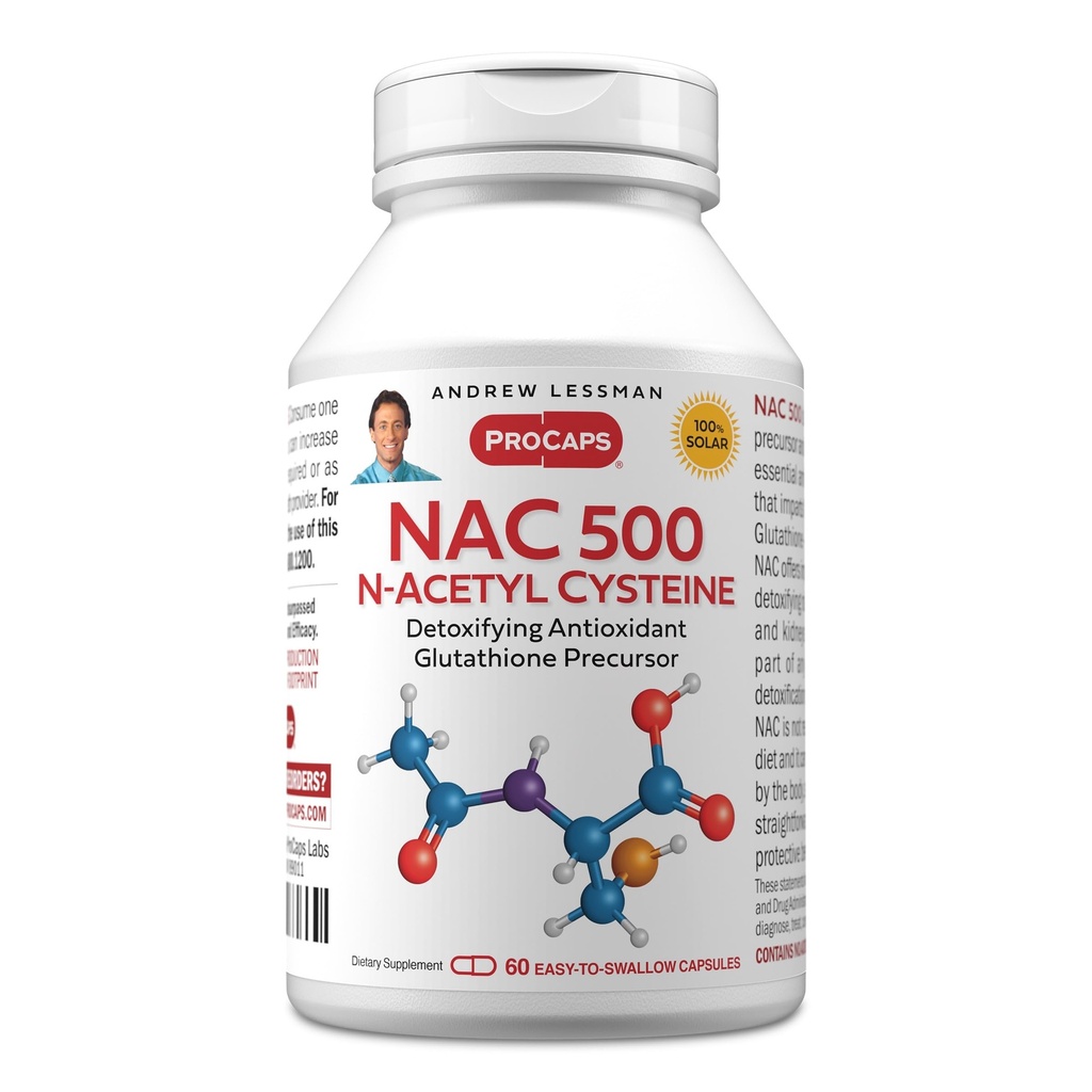 ANDREW LESSMAN NAC-500 N-Acetyl Cysteine 60 Capsules - Free Radikals ile Mücadele Yardım, Beyin, Kalp, Lungs, Liver, Kidneys. Anti-oksit. Katkı yok