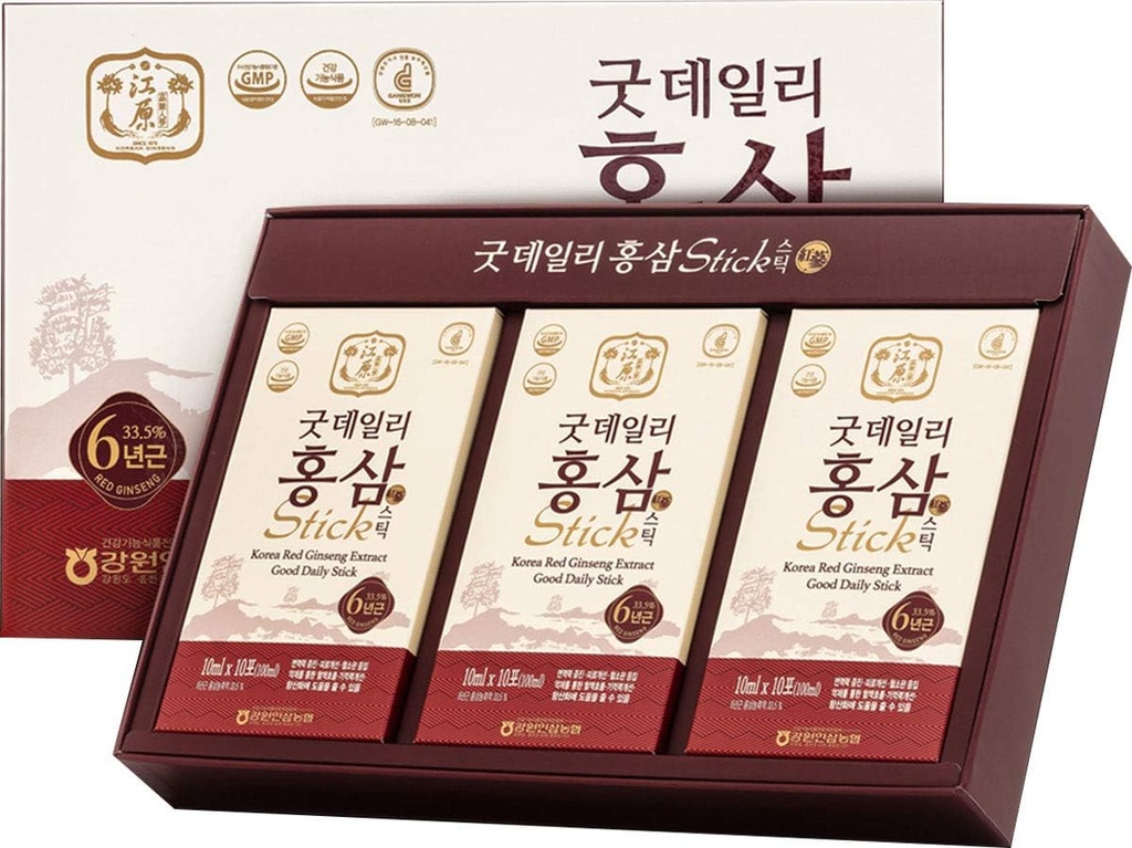 [Gangwoninsam] Kore Red Ginsengi Good Daily Stick 30 Count – Contains 6 Year Korean Red Ginsengi, Koreli Yiyecek, Bireysel olarak Paketlenmiş, 0.35 fl. oz (10 ml), 3 X 10Count Box Box