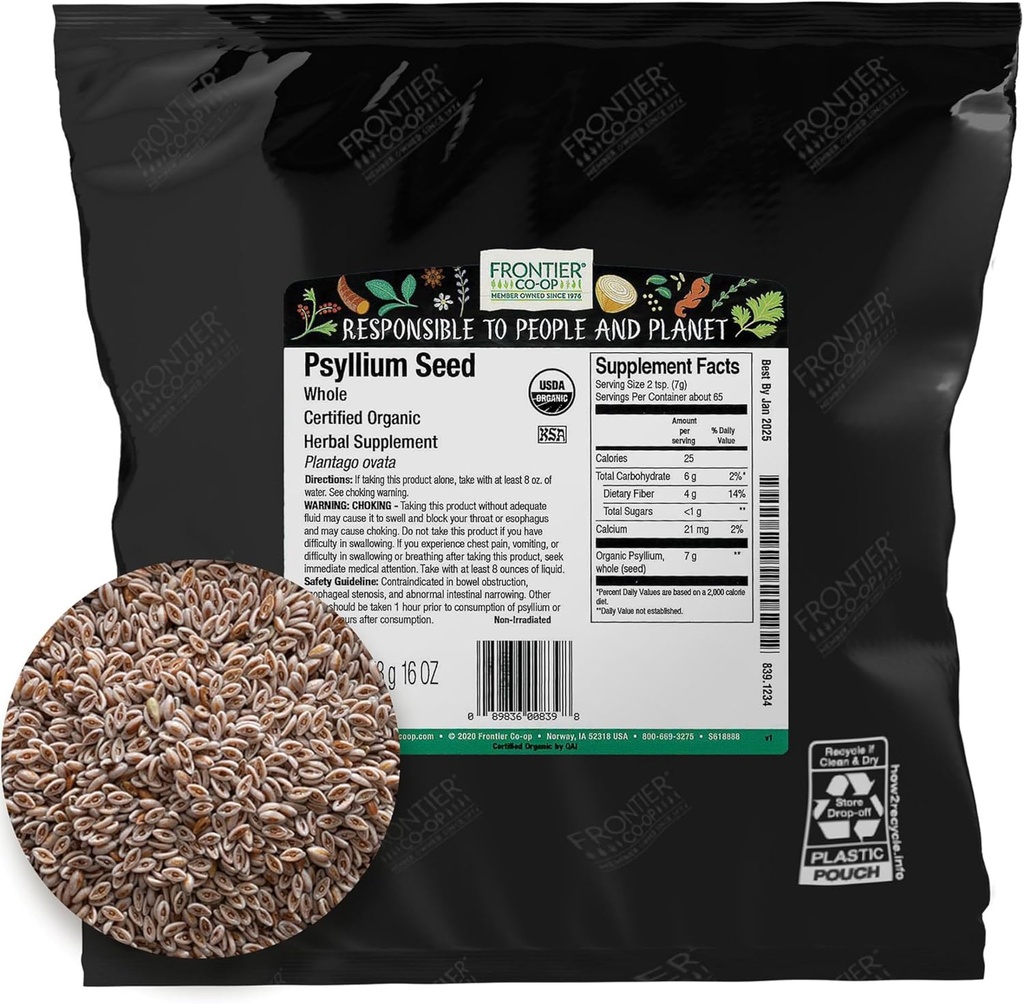 Frontier Co-op Organik Tüm Psyllium Tohum 1lb