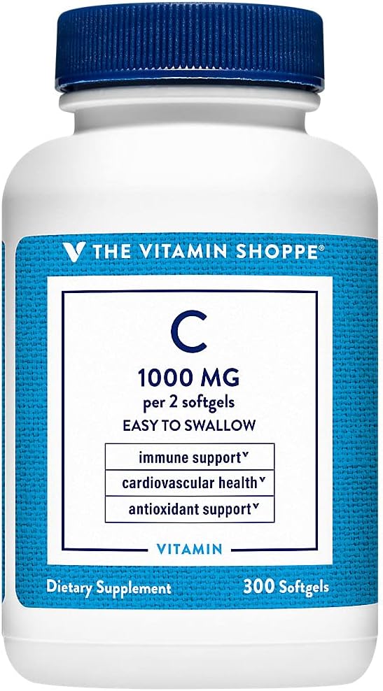 Shoppe Vitamin C 1000MG, Swallow'a kolay, Antioksit Immune ve Cardiovascular Health (300 Softgels)