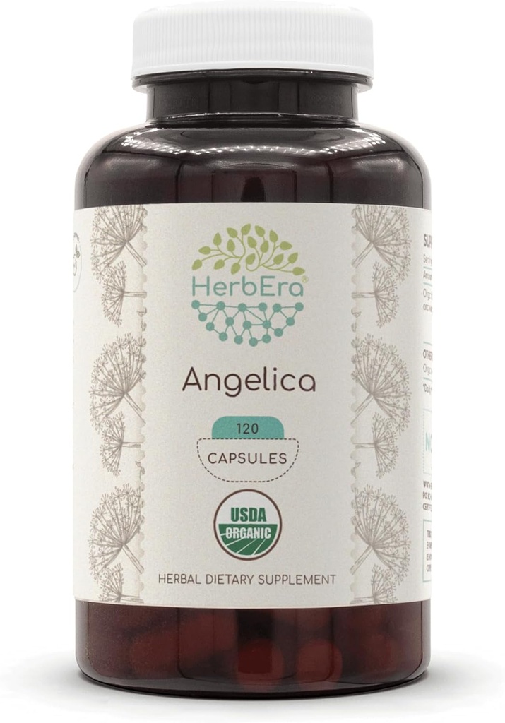 HerbEra Angelica USDA Organik 120 Capsules | Doğal Herbal Supplement | Sertifikalı Organik Vejetaryen Capsules ve Organik Angelica (Angelica archangelica) sert Kök (120 Capsules)