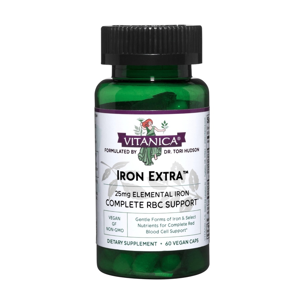 Vitanica Iron Extra, Συμπλήρωμα σιδήρου Ενισχυμένη Απορρόφηση με Βιταμίνη C 500mg, Methylfolate 400mcg, B12 Βιταμίνη 500mcg, Ασβέστιο, Κίτρινη προβλήτα, Ρίζα δαντελίωσης & Εκχύλισμα φύλλων Νετλ, Vegan, 60 κάψουλες