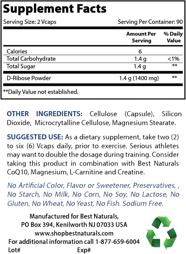 Best Naturals D-Rιβόζη σε σκόνη 1 λίρα & Acetyl L-Καρνιτίνη 1000mg