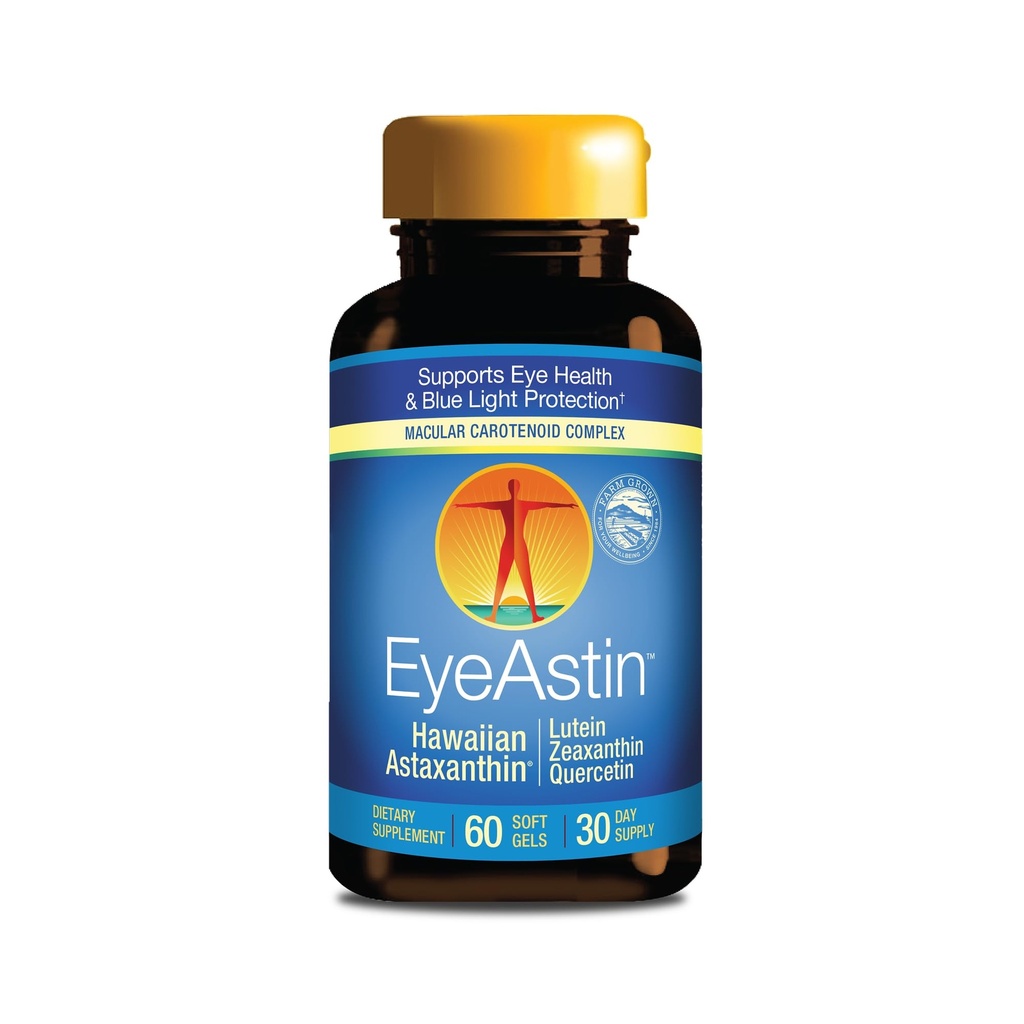 EyeAstin, BioAstin Hawaiian Astaxanthin with Lutein & Zeaxanthin, Supports Eye Health Natural, 60 Count Count Count