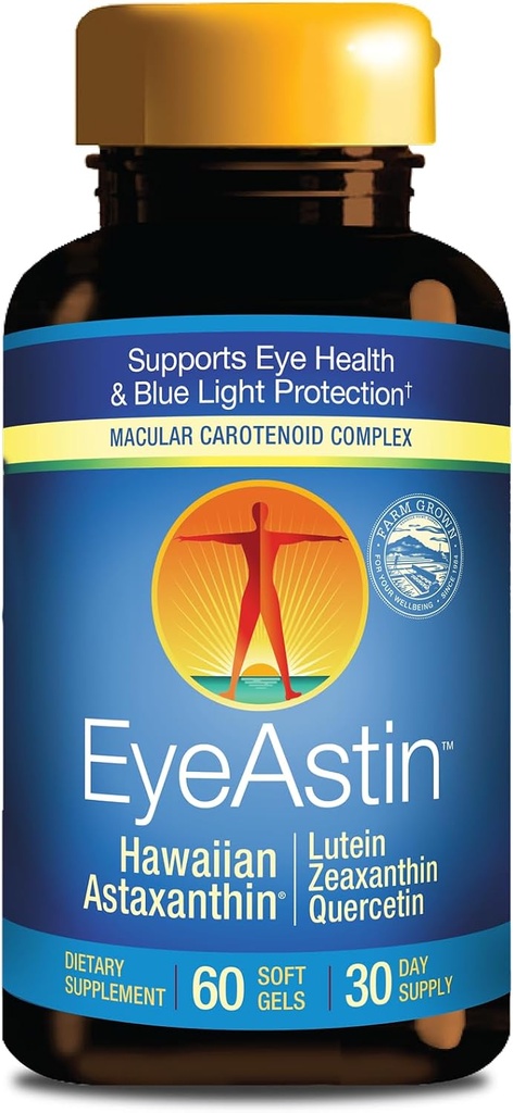 EyeAstin, BioAstin Hawaiian Astaxanthin with Lutein & Zeaxanthin, Supports Eye Health Natural, 60 Count Count Count