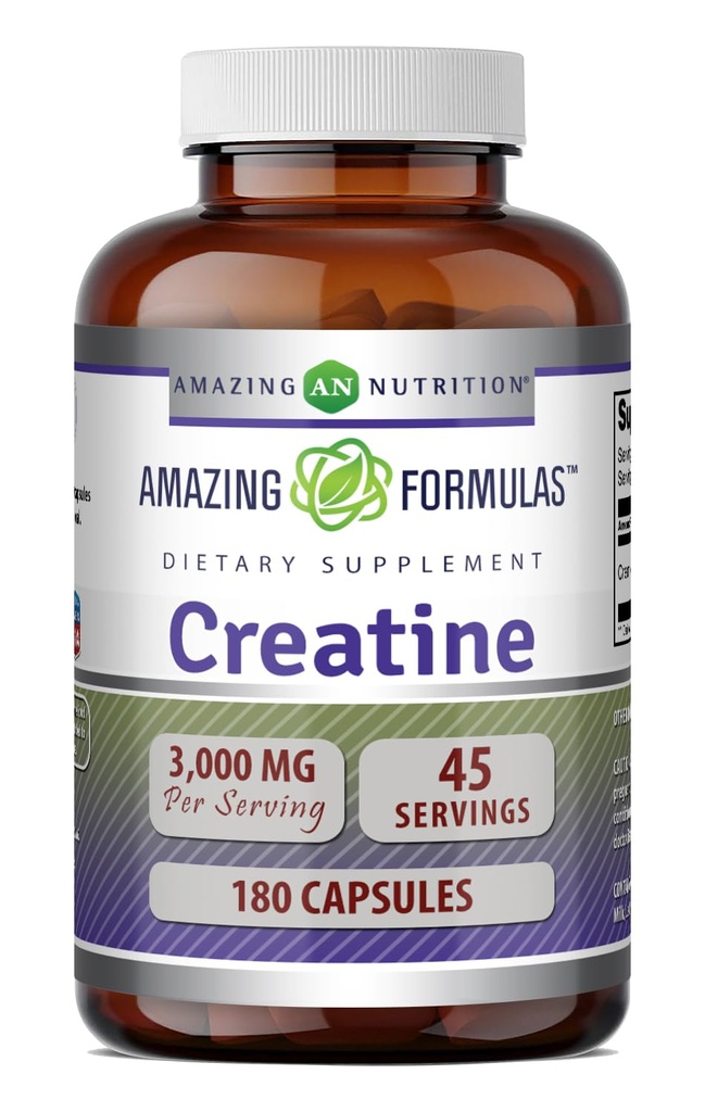 Amazing Formulas Creatine Monohydrate 3000 Mg Per Serving Capsules Supplement | Non-GMO | Gluten Free | Made in USA (Pack of 1 | 180 Count)