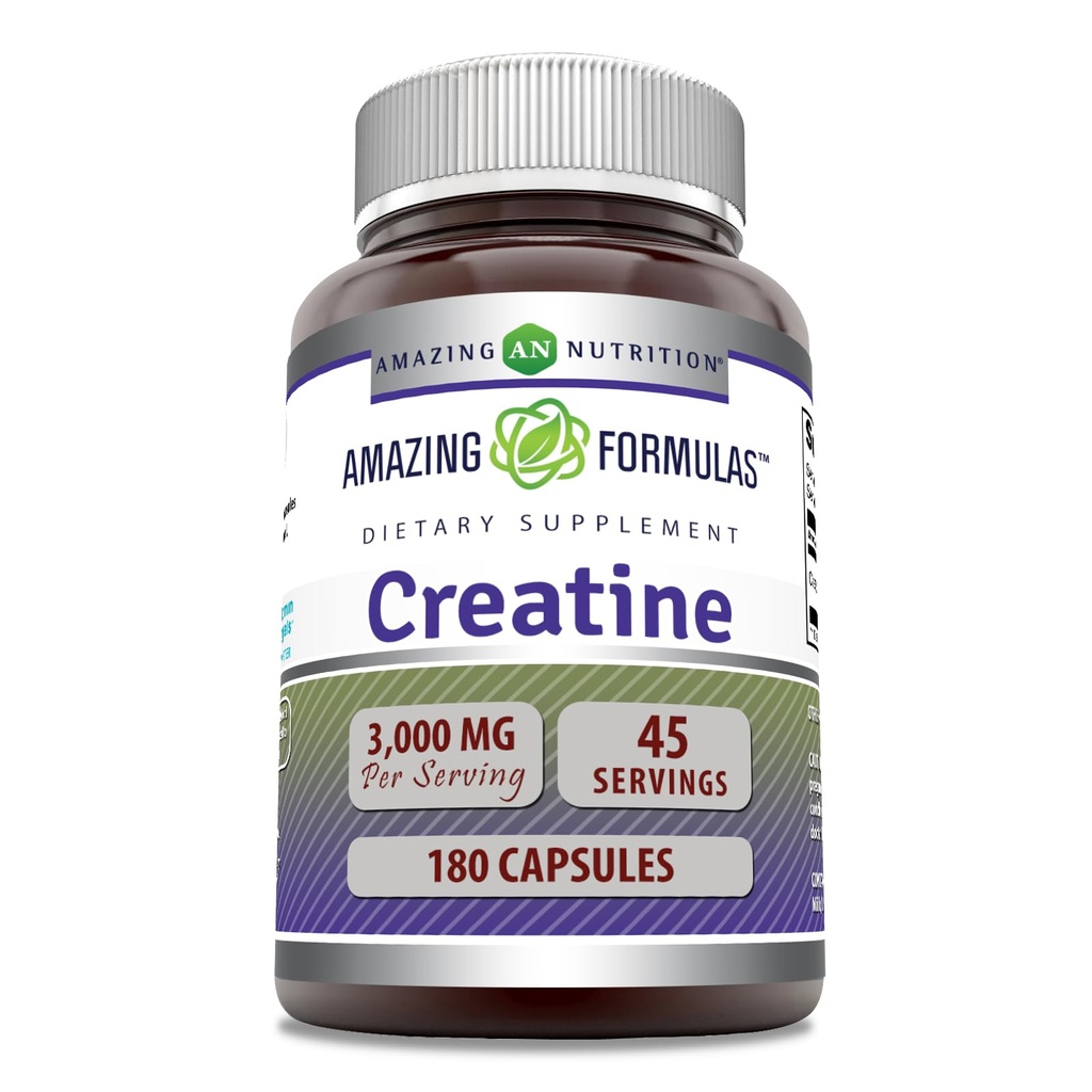 Amazing Formulas Creatine Monohydrate 3000 Mg Per Serving Capsules Supplement | Non-GMO | Gluten Free | Made in USA (Pack of 1 | 180 Count)