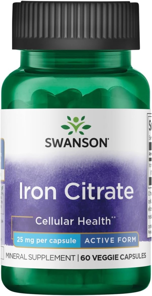 Swanson Iron Citrate 25 Milligram 60 Veg Capsules