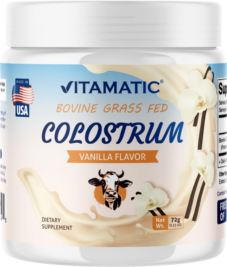 Vitamatic Bovine Colostrum% 30 IgG Toz - Gut Health, Saç Büyüme, Güzellik, Kas Kurtarma ve Immune Desteği - Mix - 72 Gram (30 Hizmet, Vanilla Flavor)