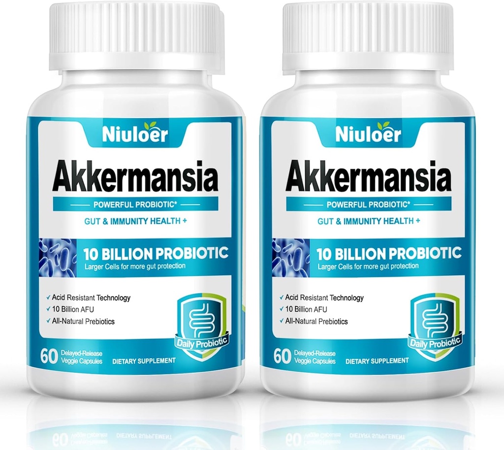 Akkermansia Probiyotik, GLP-1 Kadınlar ve Erkekler için Probiyotikler - 10 Milyar AFUs + Organik Prebiyotikler, Digestive, Gut, Immune & General Health, Advanceds Gut Digestive Lining Function (60 Capsules, 2Pack)
