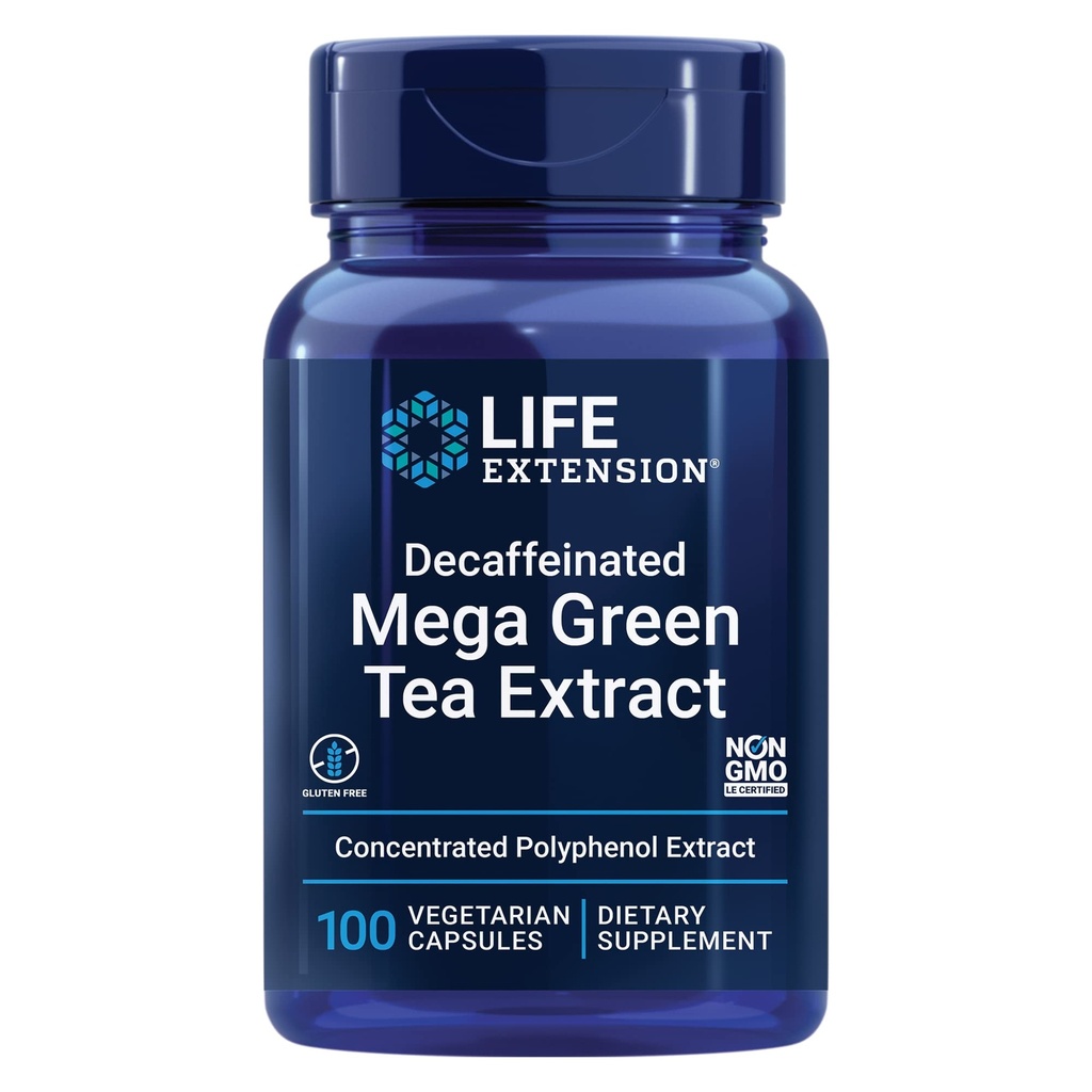 Life Extension Decaffeinated Mega Green Tea Extract – Polyol-Rich, Hücre Sağlığı, Kalp Sağlığı, Beyin Sağlığı, Antioksi Koruma – Non-GMO, Gluten-Free, Vegetarian – 100 Capsules