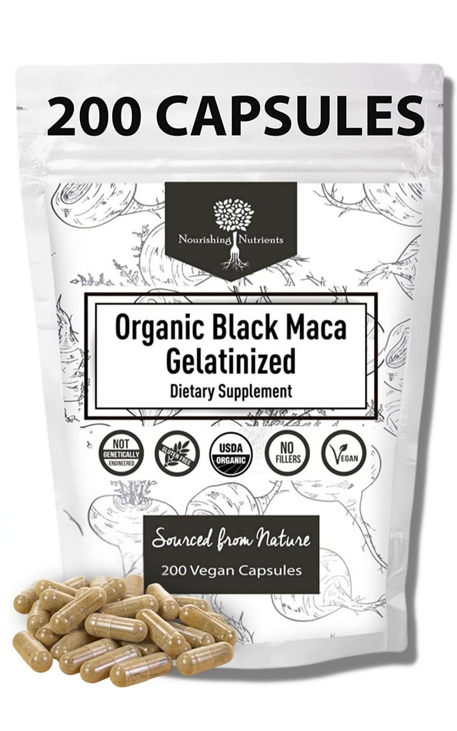 Βιολογικές Ζελατινοποιημένες Black Maca – 3X Ισχυρότερες 200 κάψουλες για άνδρες & γυναίκες, Συμπλήρωμα Φυσικής Ενέργειας για εστίαση, απόδοση, Stamina & αντοχή, ενίσχυση Mood και σταθερότητα, ψυχική σαφήνεια 1000mg