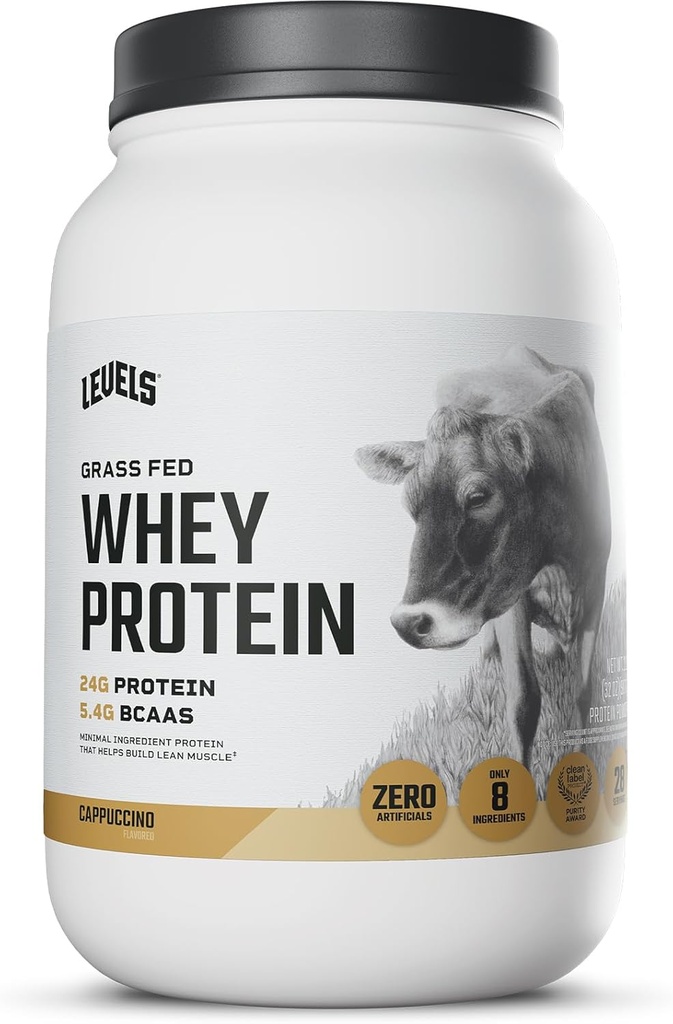 Seviyeler Grass Fed Whey Protein Toz, Yapay Değil, 24G Protein, Cappuccino, 2LBB