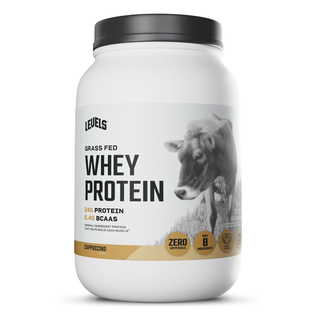Seviyeler Grass Fed Whey Protein Toz, Yapay Değil, 24G Protein, Cappuccino, 2LBB