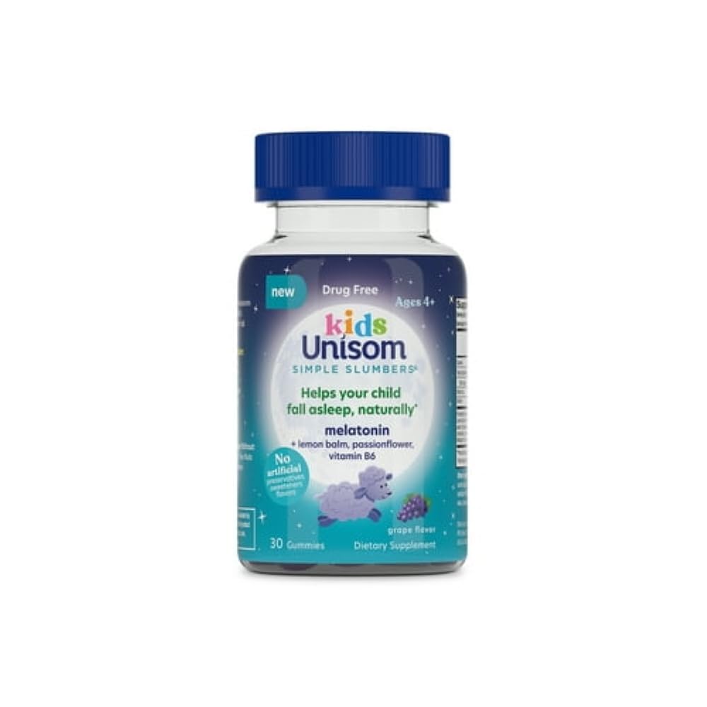 Unisom Simple Slumbers Kids-Free Sleep Aid Gummies 30-Count, Melatonin 0,5 mg, Grape