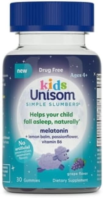 Unisom Simple Slumbers Kids-Free Sleep Aid Gummies 30-Count, Melatonin 0,5 mg, Grape