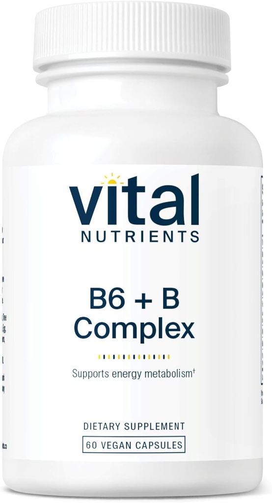 Vital Nutrients B6 + B Kompleksi | Vegan Enerji için B Vitamini, Metabolism, Kalp Sağlığı* | Erkekler için Yüksek Lisans Vitamini B6 * | Gluten, Süt, Soy Free | 60 Capsulesm, Heart Health