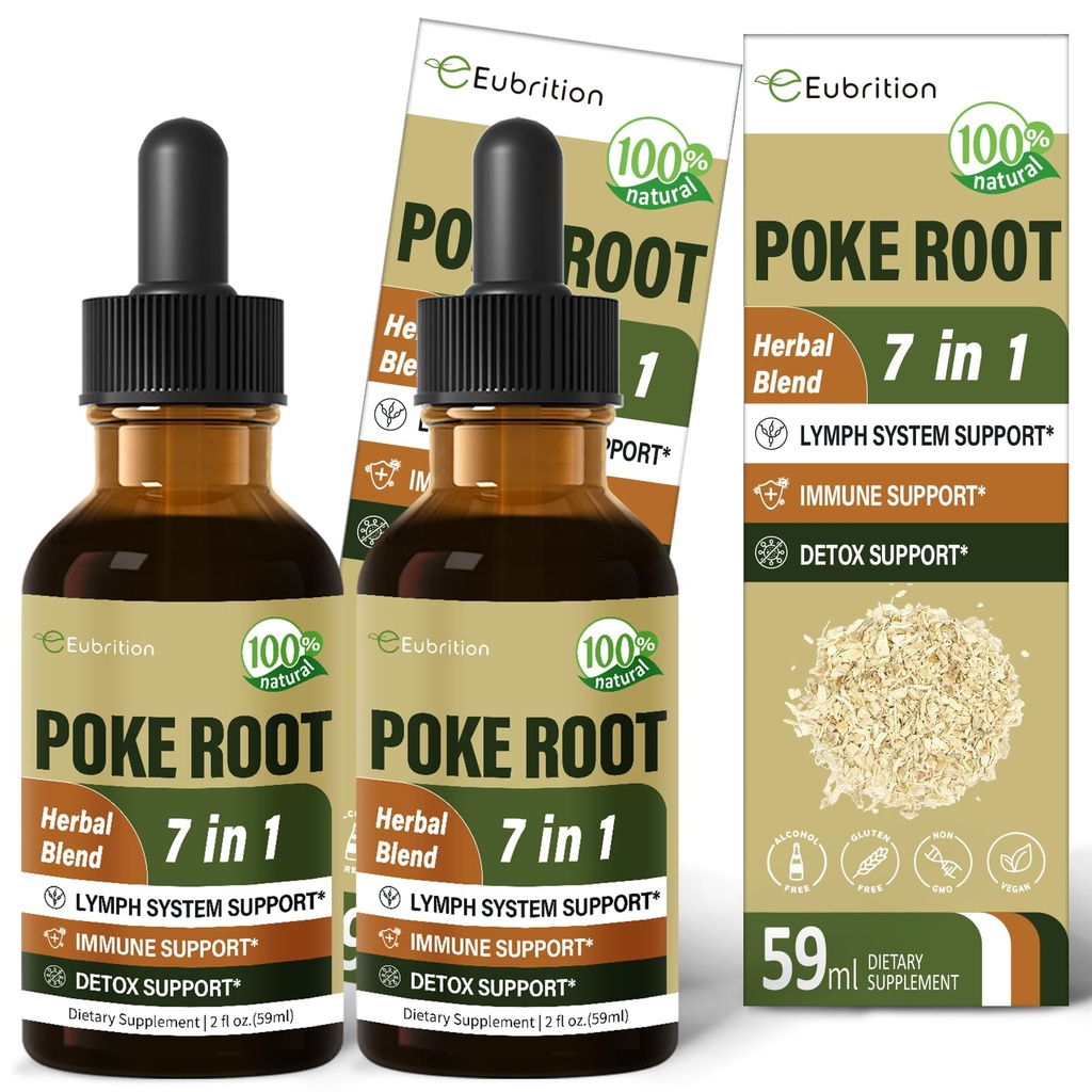 Lymph System Support with Poke Root Drops, Lymphatic Drainage Supplement for Lymphodema, 7 in 1 Formula with Goldenseal Extract for Immune Support, Dandelion for Detox & Cleanse. 4oz