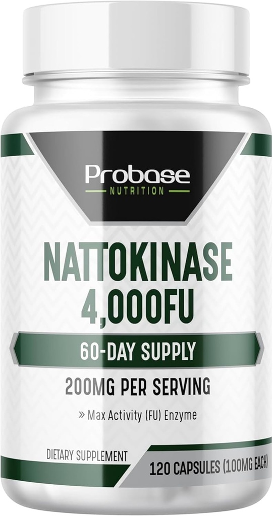 Probase Nutrition Nattokinase Supplement 4.000 FU Servings, 120 Κάψουλες (Απορροφημένα από την ιαπωνική Natto) Συστηματικά Ένζυμα για Καρδιαγγειακή και Κυκλοφορική Υποστήριξη