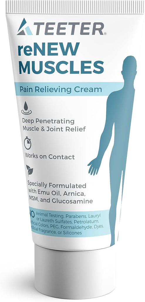 TEETER Renew - Muscle & Joint Pain Cream Cream with Emu Oil, MSM, Arnica, Boswellia Serrata Glucosamine (2.5 oz)