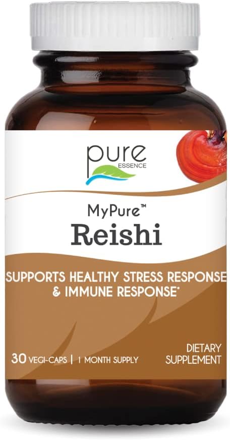 PURE ESSENCE LABS MyPure Reishi Organik Mushrooms Supplement - Immune Support için %100 Gerçek Mushroom Ekstraksiyon, Stres Yardımı, Enerji İnşası (30 Capsules)