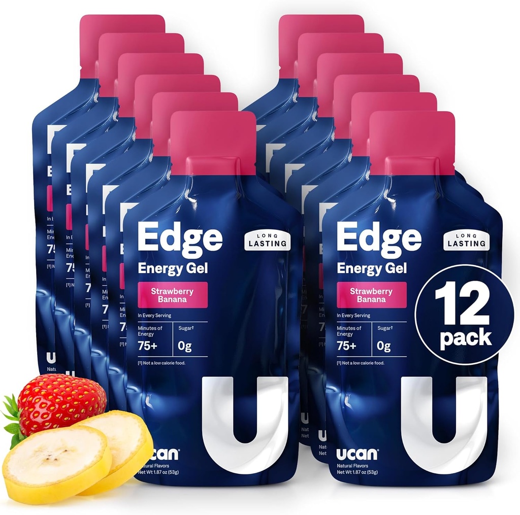 UCAN Edge Energy Gel Shots, Strawberry Banana (12, 2 Ounce Packets) for Run, Education, Workouts, Fitness, Bisiklet, Crossfit | Sugar-Free, Vegan, & Keto Friendly Energy