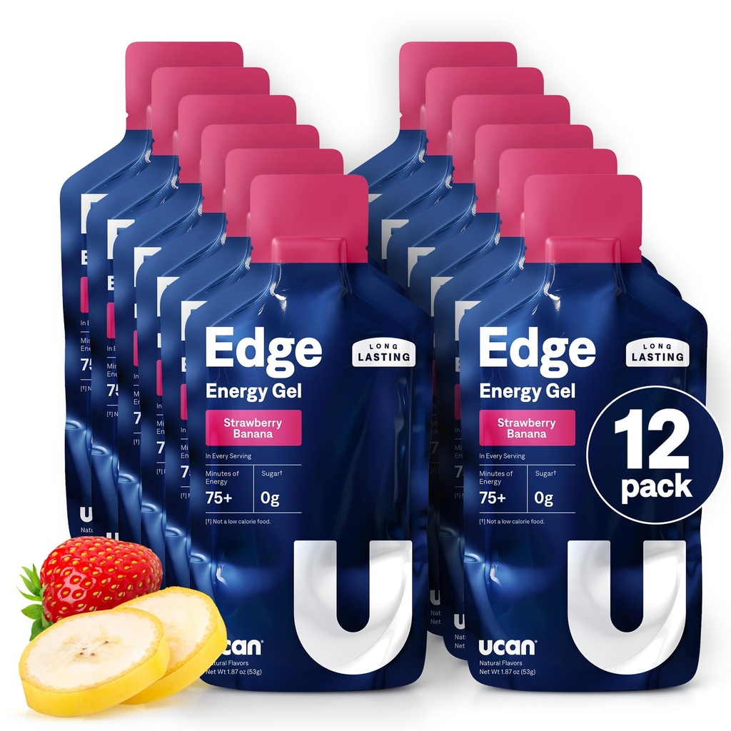 UCAN Edge Energy Gel Shots, Strawberry Banana (12, 2 Ounce Packets) for Run, Education, Workouts, Fitness, Bisiklet, Crossfit | Sugar-Free, Vegan, & Keto Friendly Energy