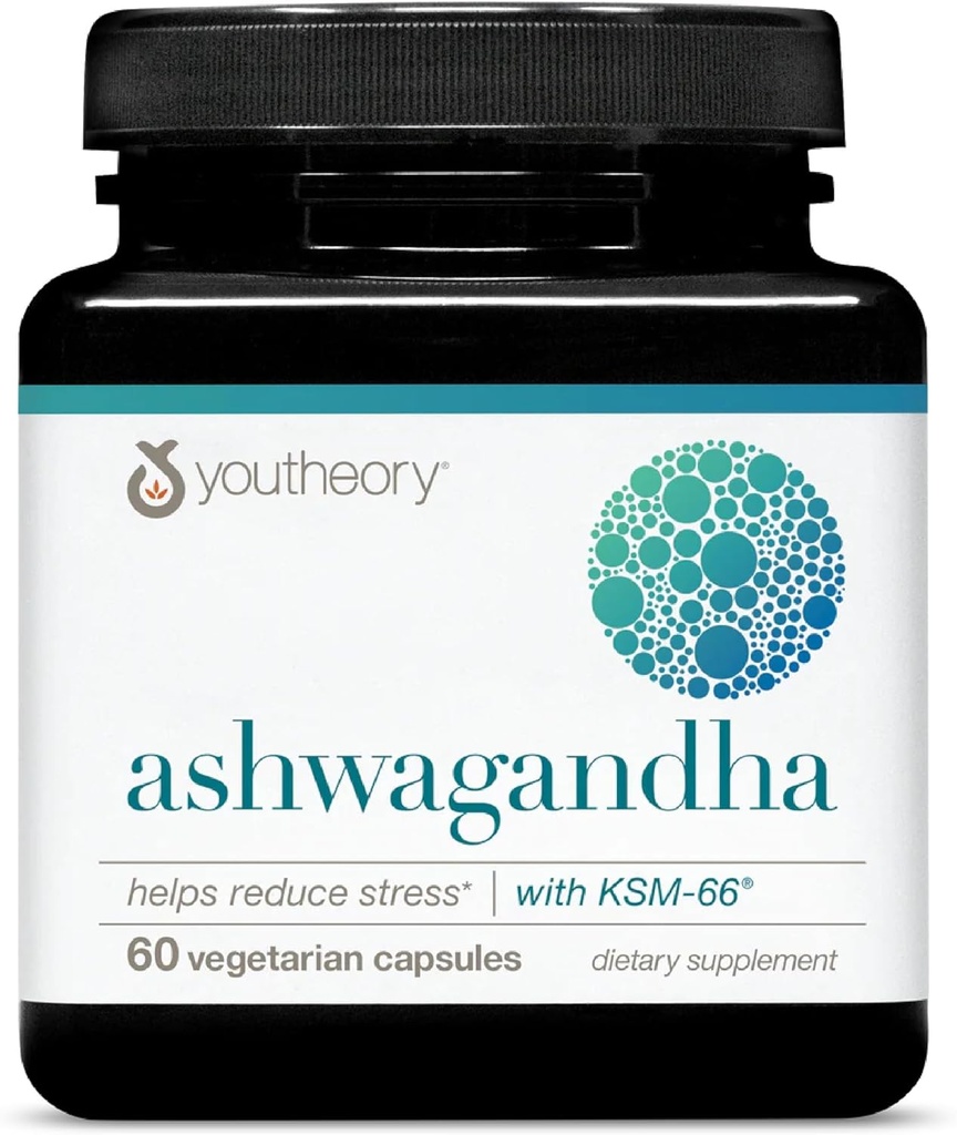 Youtheory Ashwagandha - 1.000 mg - Enerji, Uyku, Stres ve Kortisol Destek Tamam - Organik KSM-66 Ashwagandha & Ginger - 60 Vegetarian Capsules (30-Day Supply)