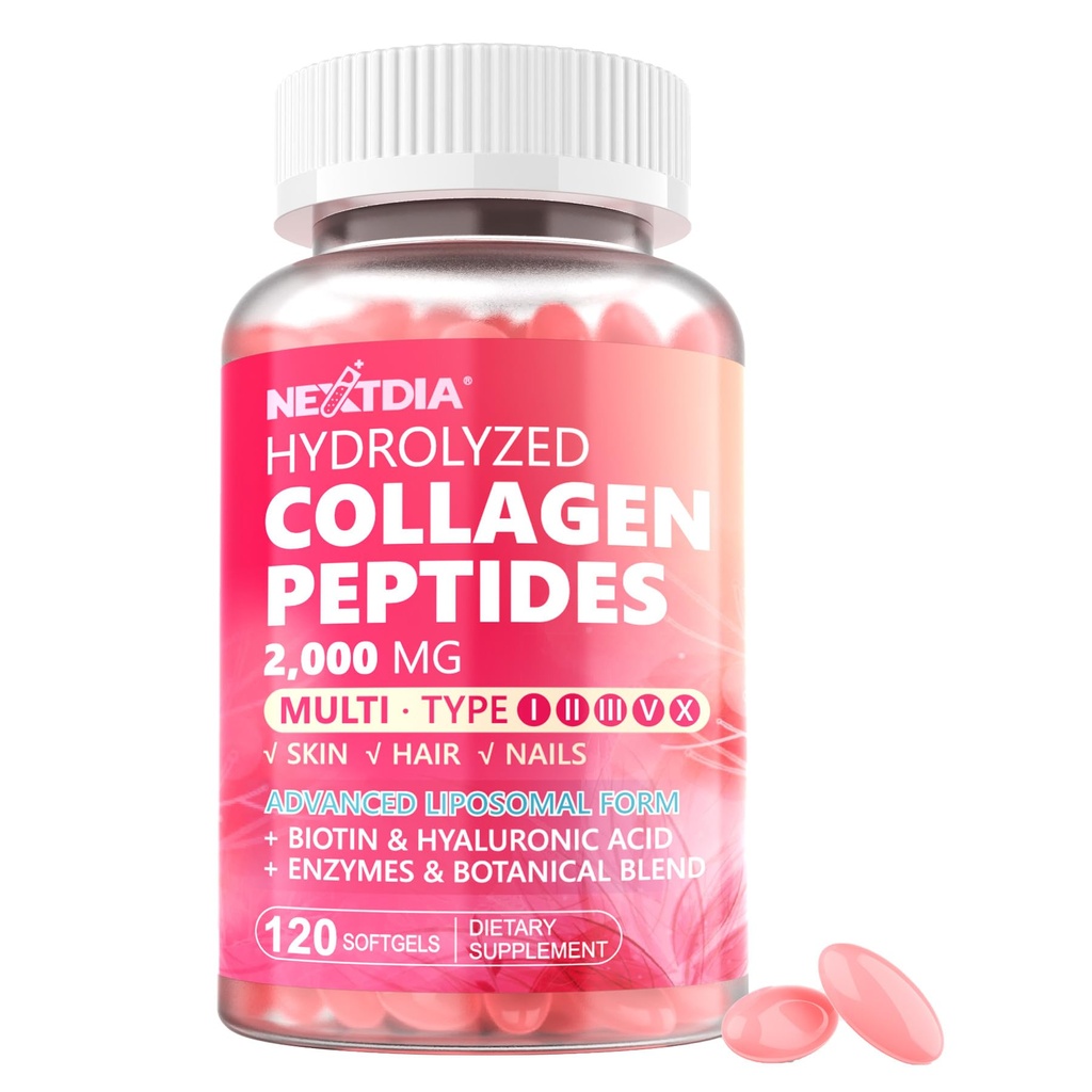 Kadınlar için Hidrolyzed Collagen Pil Pills 2000 mg Liposomal Form Tip I, II, III, V, X Optimal Abhidrasyon, Multi Collagen Softgels, Collagen Supplements with Hair, Skin & Nails 120 Cts