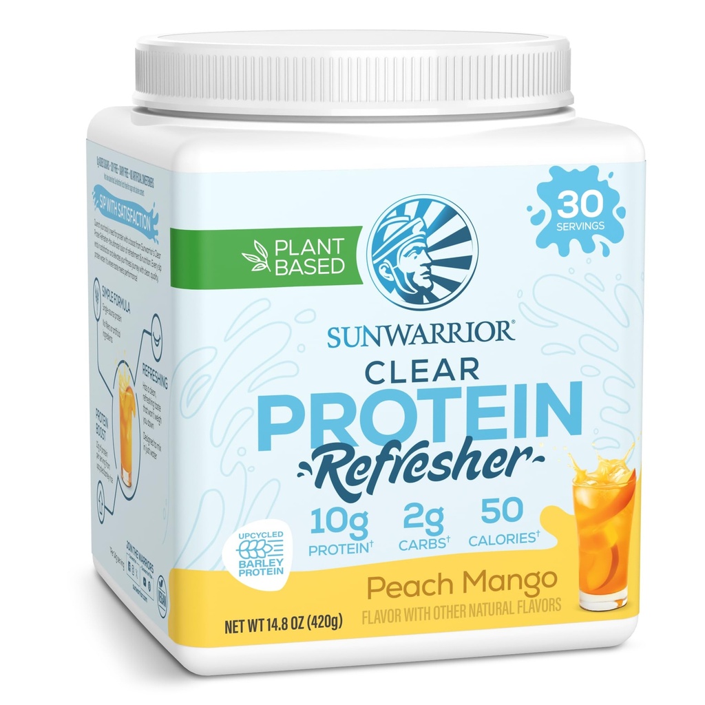 Sunwarrior Clear Protein Toz Plant-Based Water Mix, Vegan ve Protein ve Hydration Supplement 10g Per Peach Mango Flavored 420g Tub 30 Servisler