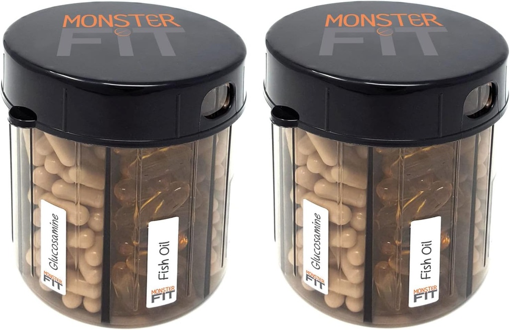 Συμπλήρωμα Monster Medication Pill Dispenser με ετικέτες διαμέρισμα - Extra Big Pill Container Μπουκάλι Λαβές Σχεδόν οποιοδήποτε συμπλήρωμα - εύκολο να Dispense (Monster Fit - 2 Pack)