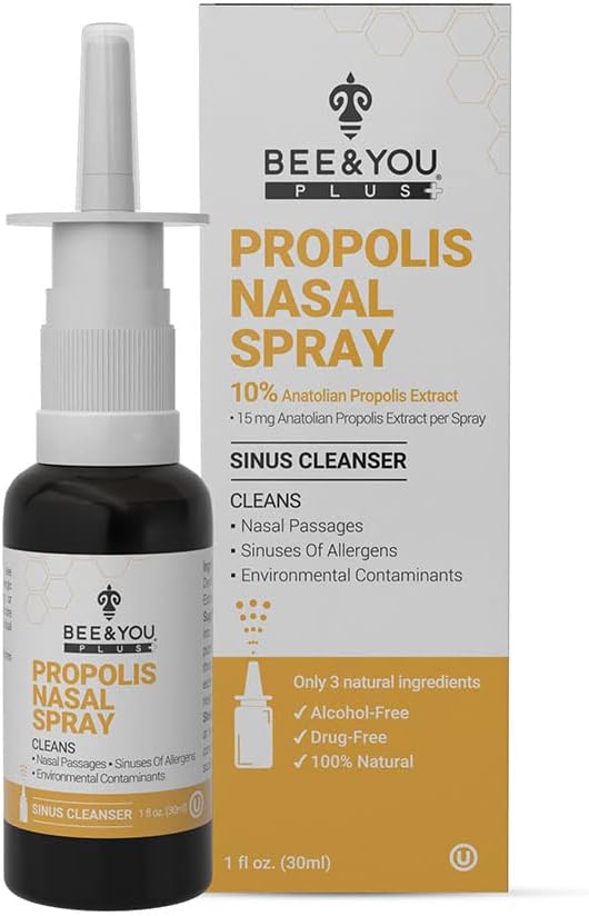 BEE ve You Plus Natural Propolis Nasal Spray 1 Fl oz | Congestion Relief Free & Alkol Free, Sinus Relief, Alerji, Nasal Moisturing Spray