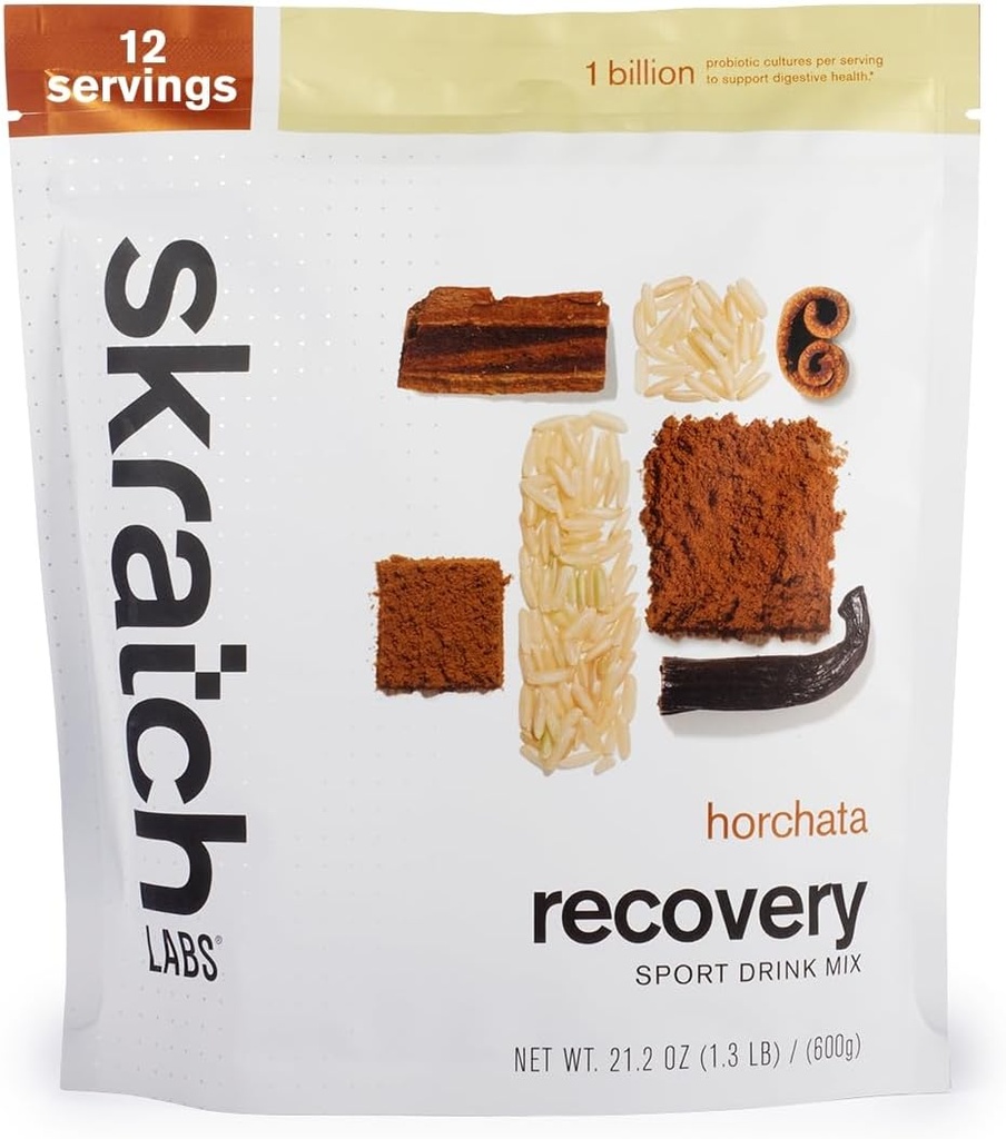 Skratch Labs Post Workout Recovery Drink Mix with Horchata, (21.2 oz, 12 Servings) with Complete Milk Protein of Casein and Whey and Probiotics, Gluten Free, Kosher, Vegetarian