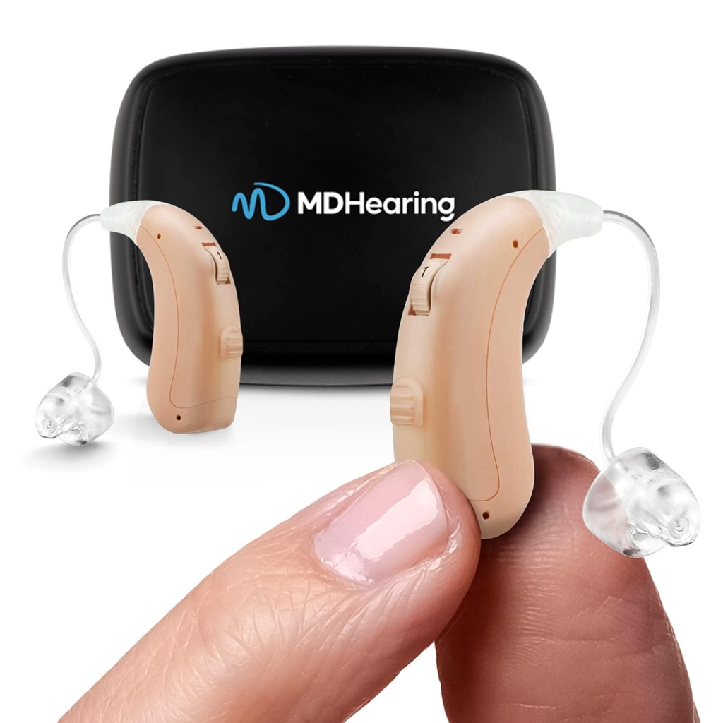 MDHearing VOLT OTC Βοηθήματα Ακρόασης για Seniors, Doctor-Designed Rechargeable, 2 Directional Microphones, 4 Audio Settings, Ταιριάζει με Γυαλιά, Deluxe Charger Περιλαμβάνεται ...