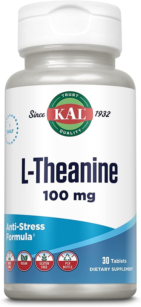 Kal βιταμίνες 100 Mg L-θεανίνη, 30 κόμης