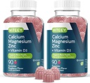 Viteey Μαγνήσιο Μαγνήσιο ψευδάργυρου Gummies με βιταμίνη D3 - Υποστηρίζει την υγεία των οστών, νεύρο & ανοσοποιητική λειτουργία - ασβέστιο Μαγνήσιο ψευδάργυρο D3 για ενήλικες & εφήβους - GMO Δωρεάν - Μασώμενα Βατόμουρο Γεύση Gummy