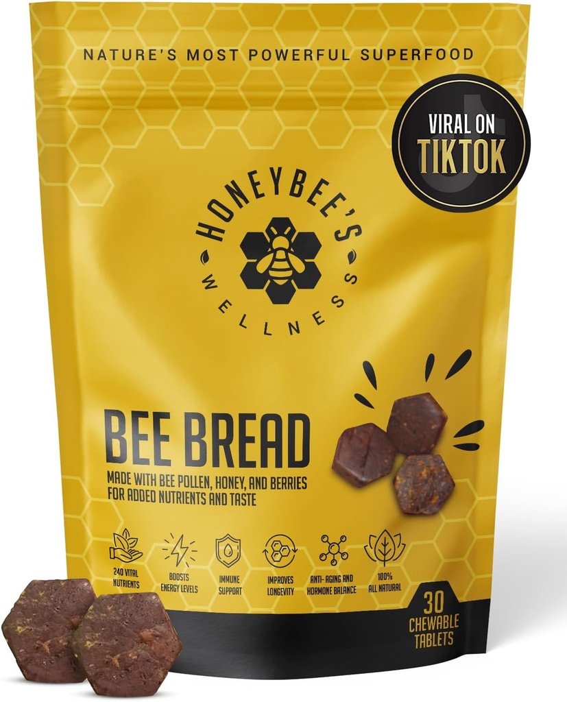 Honeybee's Wellness Bee Bread Natural Multivitamin Superfood | Bee Pollen, Propolis & Cave, 240+ Nutrients, Amino Asits, Minerals & Protein Enerji için, Immunity & Vitality