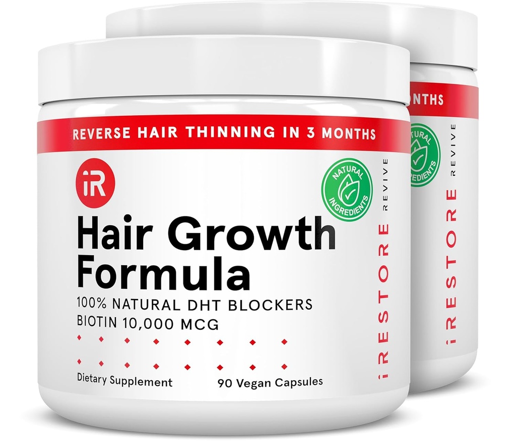iRestore Saç Büyüme Tamamı - Doğal Tatil Blokları ve Multivitamini - Vegan, Non-GMO, 90 Capsules - Supportsáer, Güçlü Saç Erkekler ve Kadınlar için - 2Pack
