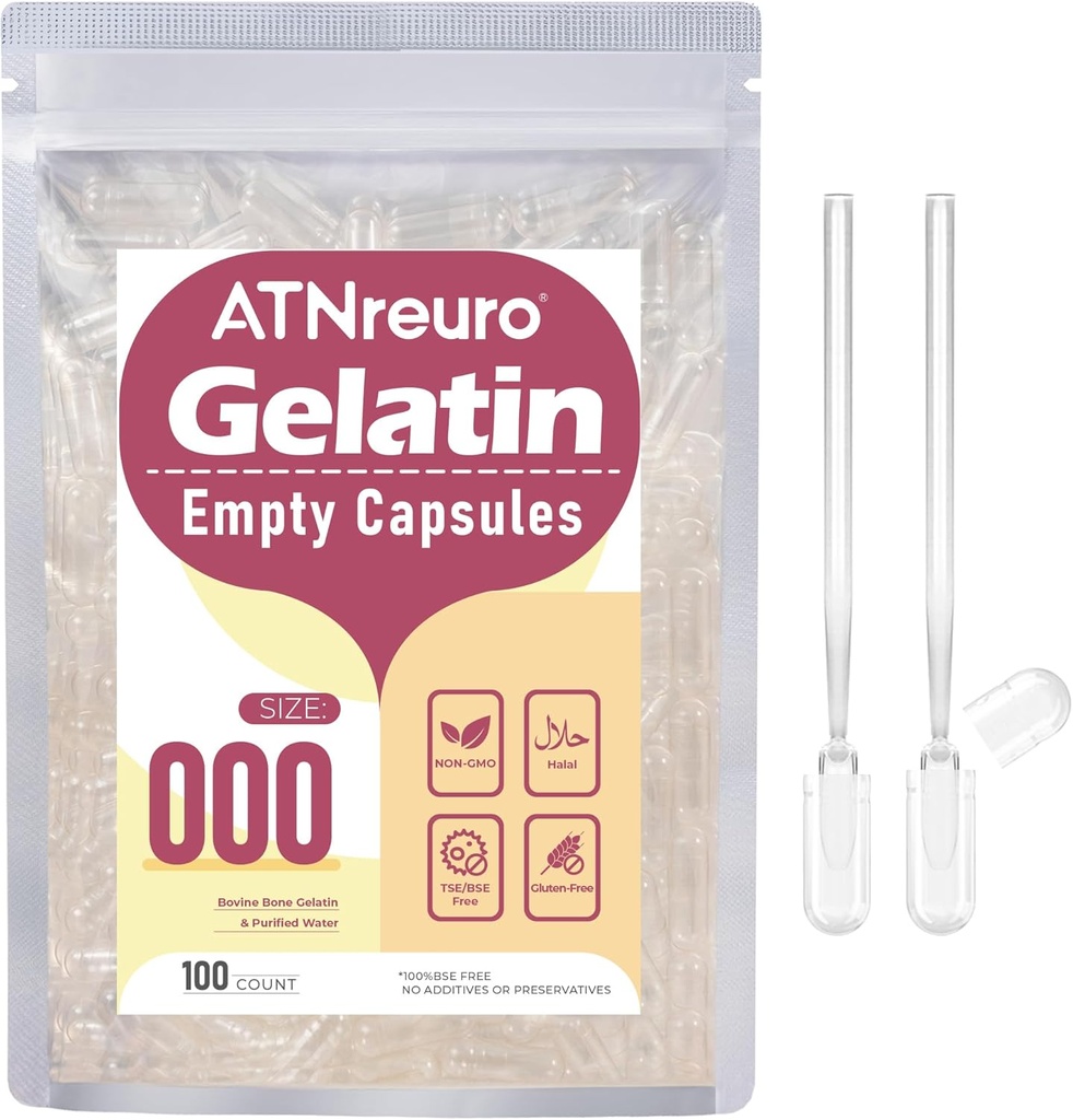 Boyut 000 Boş Gelatin Capsules ile 2 Micro Spoons - 100 Kont Boş Clear Capsule - Tozlar Supplements için Boş Pill Capsules