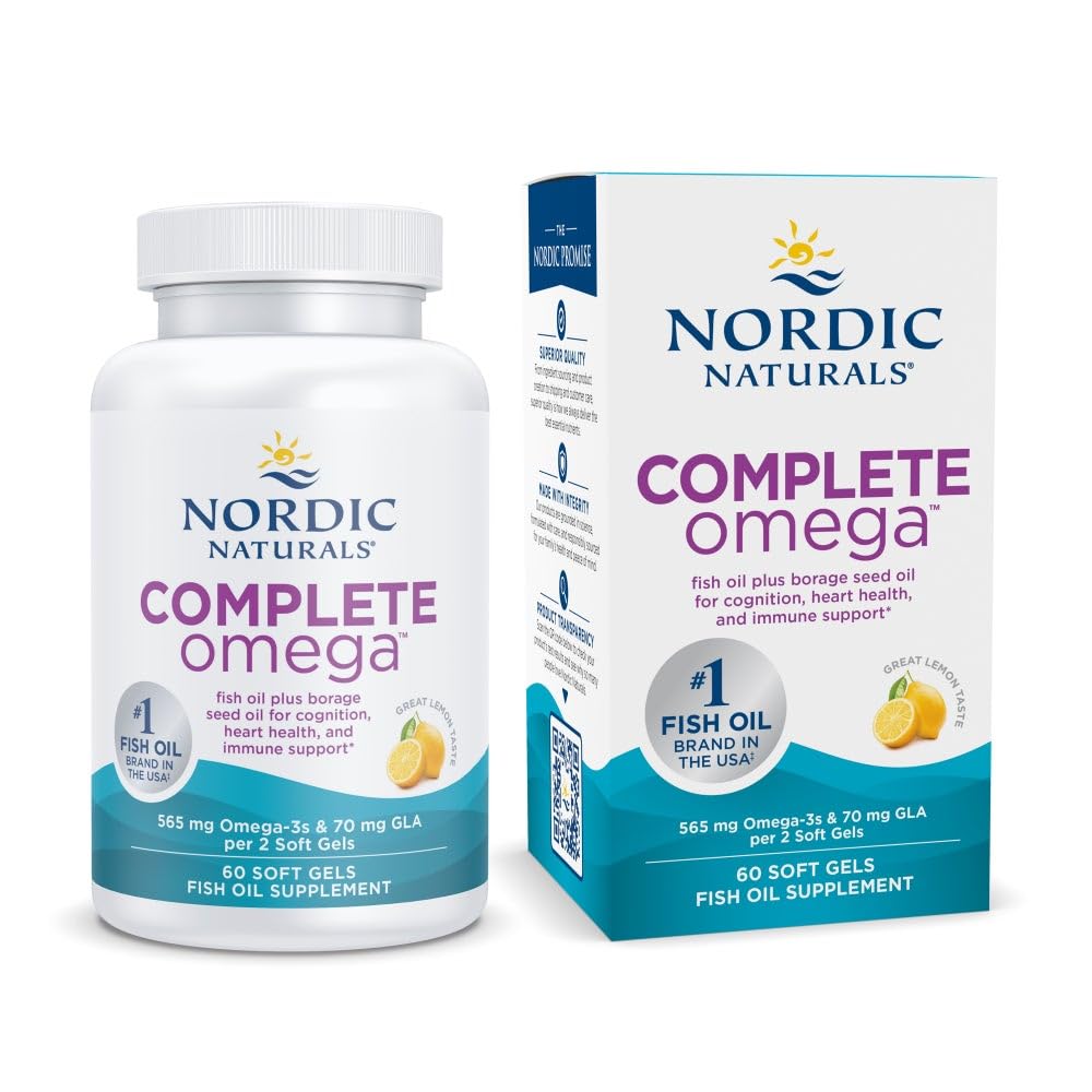 Nordic Naturals Complete Omega, Lemon Flavor - 60 Soft Gels - 565 mg Omega-3 - EPA & DHA eklenmiş GLA - Sağlıklı Skin, Cognition, Pozitif Mood - Non-GMO - 30 Hizmet