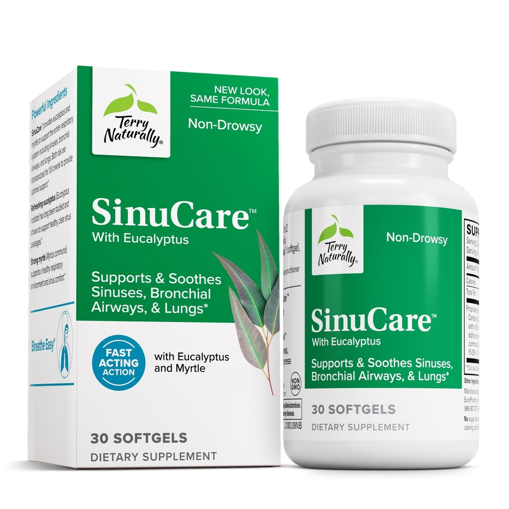Terry Natural SinuCare - 320 mg Eucalyptus & Myrtle Oil Kompleksi, 30 Softgels - Sinus, Lung & Bronchial Support Supplement, Non-Drowsy - Non-GMO, Gluten-Free - 15 Servisler