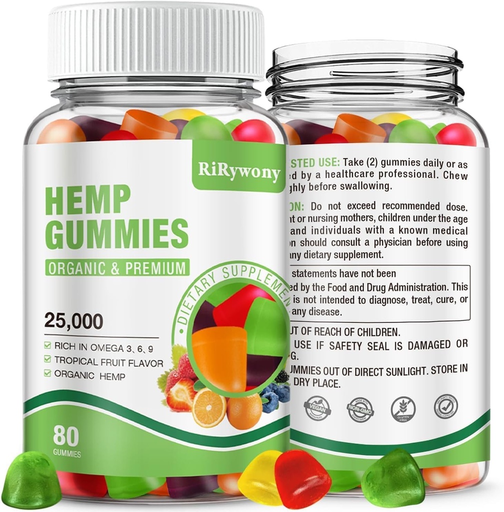 RiRywony Hemp Gummies 1 Pack - Ekstra Güçlü Doğal Hemp Petrol Meyvesi Edibles Vegan Gummy - Organik Yüksek Potency Supplement for Non-GMO Low Sugar - 80 Count Count